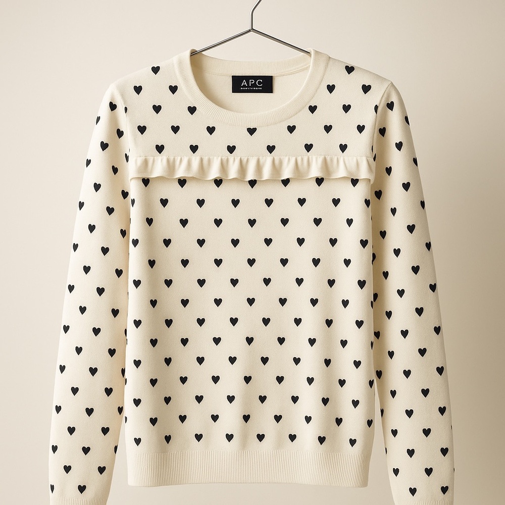 A.P.C. Black & White Heart Ruffle Sweater. Size XS - Picture 5 of 5